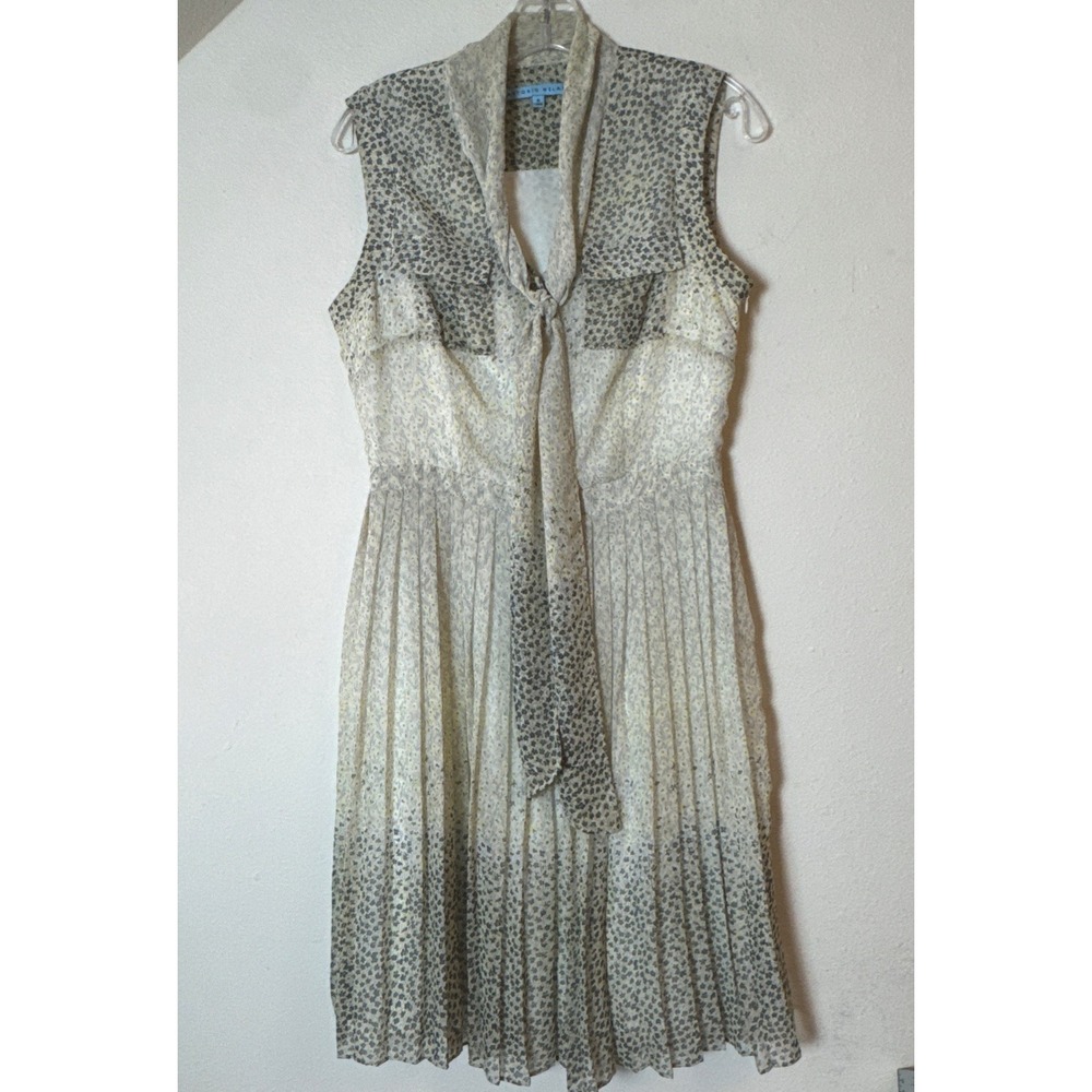 Antonio Melani Size 8 Floral Pleated Sleeveless Dress Tie Neck